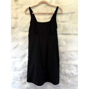Lands End Tugless Swim Dress 12D Black Built In Shorts Shelf Bra Pull On Modest